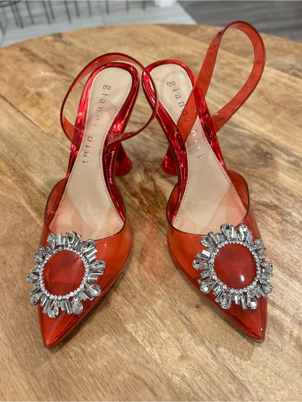 Gianni Bini Clear Red Crystal-Embellished Slingback Heels Size 8M NWOB
